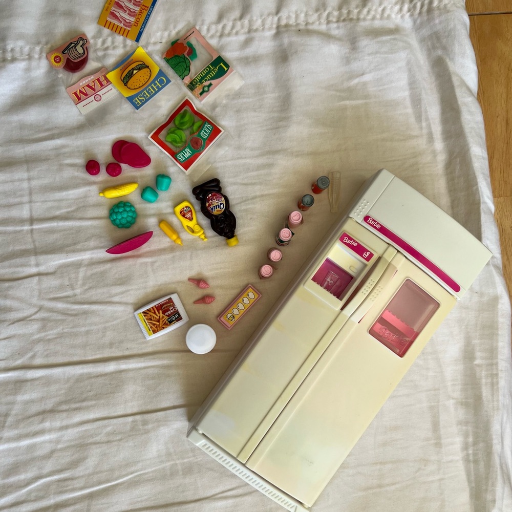 Vintage 1994 Barbie So Much To Do Side By Side Refrigerator plus mini foods